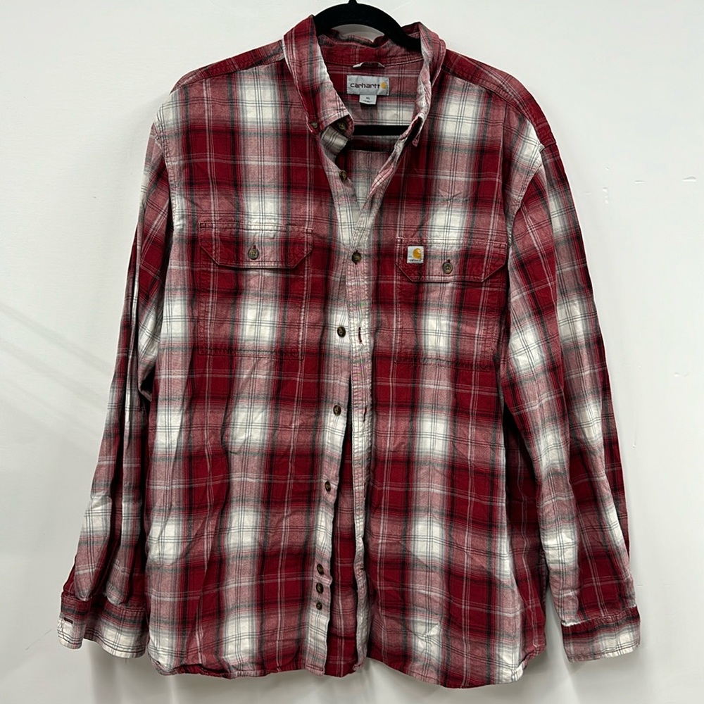 Carhartt relaxed fit red white long sleeve plaid shirt XL